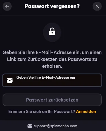 forgot password spinmacho casino